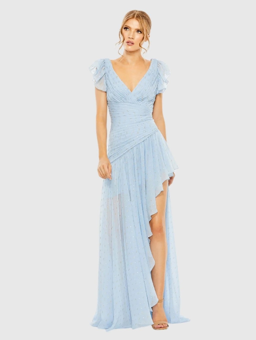 Mac Duggal Ice Blue V-Neck Ruffled Evening Gown Nwt Size 2